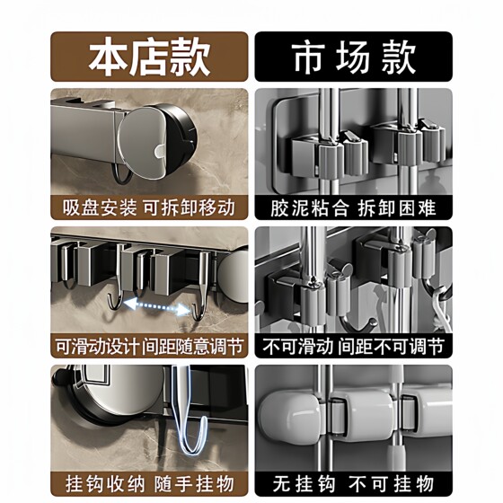 Suction cup mop clip no punching wall hanging clip