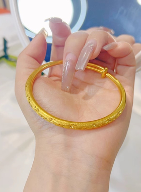 金包银手镯女推拉圆面镯子送妈妈