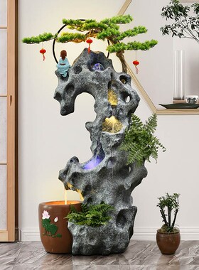 户外鱼缸露台阳台花园布置循环水庭院鱼池太湖石假山景观流水摆件