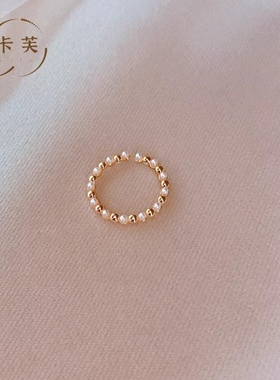 14K金小众设计简约珍珠锆石戒指