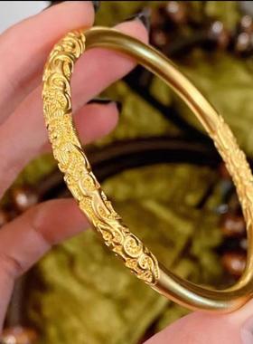 高端沙金古法传承素圈卷草纹雕花