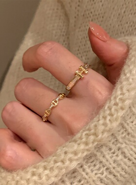 小众轻奢H字母贝壳锆石戒指女