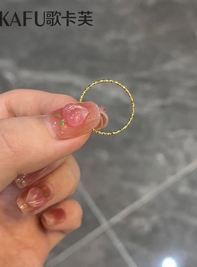 巨细不掉色细0.5mm素圈叠戴金戒