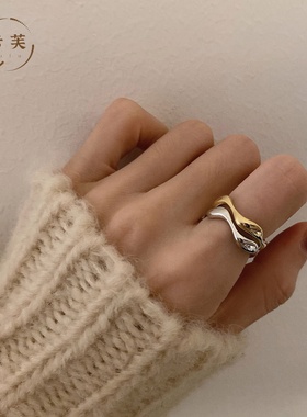 纯银网红金属双色冷淡开口戒指女