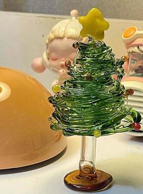玻璃耶诞树摆件手工烧玻璃成品琉璃耶诞节创意桌面小礼物送男女友