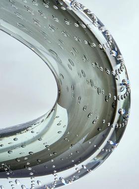 现代简约轻奢黑色镂空琉璃摆件纯手工花器摆件样板房电视柜软装饰