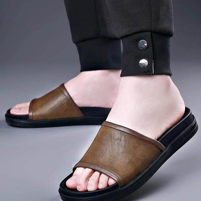 拖鞋男软皮2025新款夏季外穿沙滩鞋防滑软底一字拖时尚室外凉鞋潮,淘宝优惠券,粉丝福利购,淘宝优惠卷