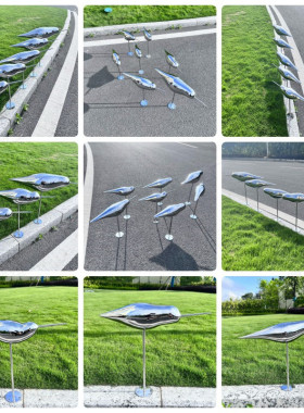 不锈钢镜面小鸟鸽子雕塑定制景观草坪金属抽象挂饰大雁装饰摆件