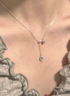 999纯银蓝色水滴项链女轻奢小众2025新款爆款清冷感锁骨链送闺蜜