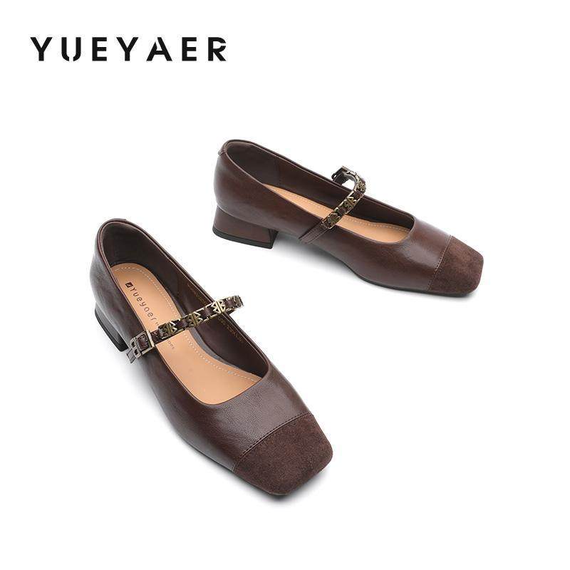 金属链条方头珍女鞋拼接一字带粗跟单鞋女低跟鞋,淘宝优惠券,粉丝福利购,淘宝优惠卷