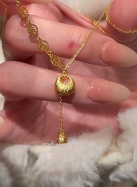 999纯银平安喜乐小胖福项链女古法新中式钱币福袋吊坠情人节礼物