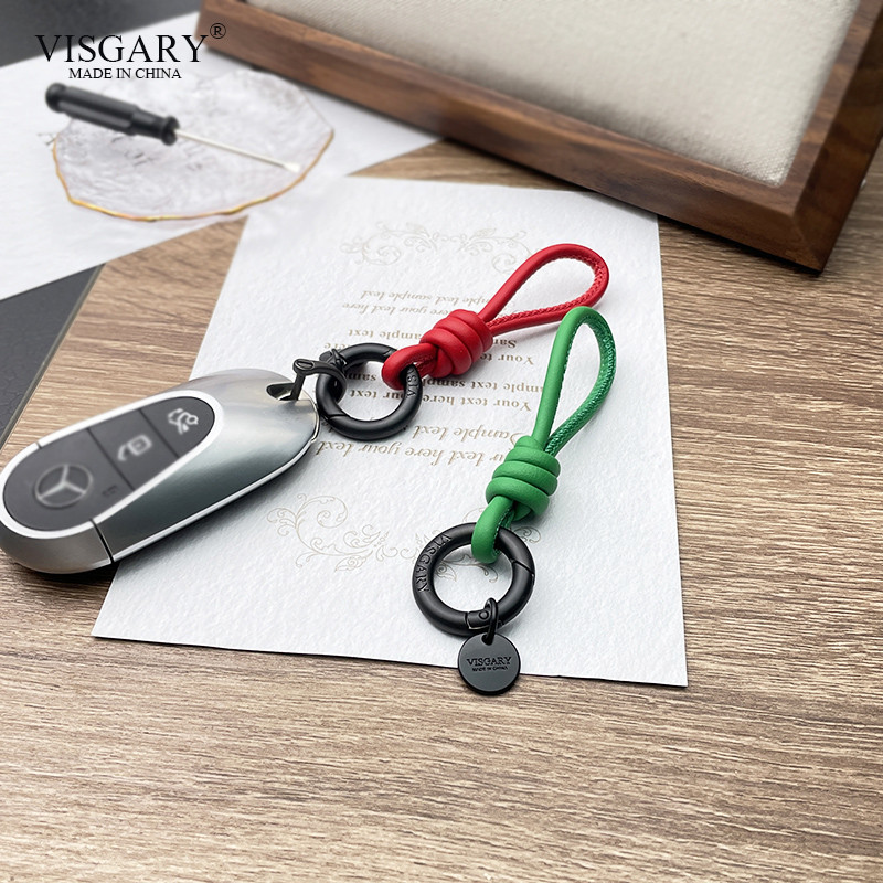 visgary手工牛皮钥匙扣汽车挂件时尚简约潮玩diy徽章挂绳配件V扣 - 图2