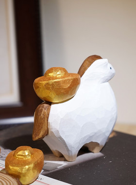 “马上有钱！”手工木雕小摆件可爱创意办公室桌面招财好运装饰品