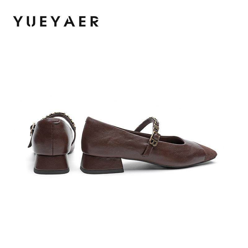 金属链条方头珍女鞋拼接一字带粗跟单鞋女低跟鞋,淘宝优惠券,粉丝福利购,淘宝优惠卷