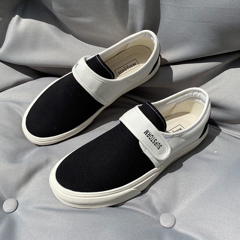 2025夏季新款男士百搭黑色一脚蹬帆布鞋透气大码男鞋休闲板鞋,淘宝优惠券,粉丝福利购,淘宝优惠卷