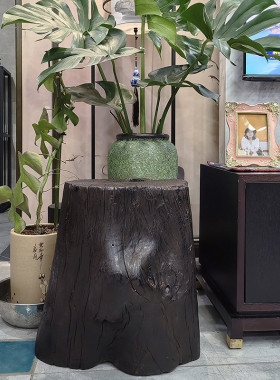 实木墩树桩摆件复古底座圆凳换鞋凳边几床头柜橱窗装饰侘寂风名宿
