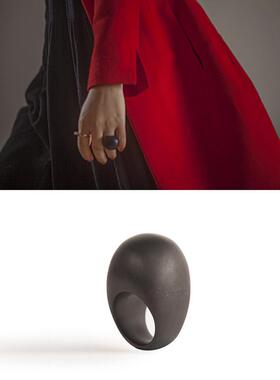 美感觉醒 黑檀木大戒指女个性霸气时尚夸张大戒指黑色食指戒指