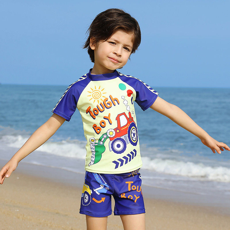 儿童泳衣男童分体卡通工程车男孩夏季速干宝宝中小童透气游泳套装,淘宝优惠券,粉丝福利购,淘宝优惠卷