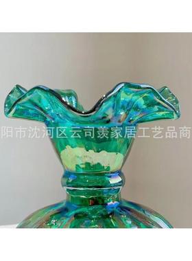 云装饰品摆件羡中古芬顿金绿色瓜珠琉璃花瓶家居样板间桌面司