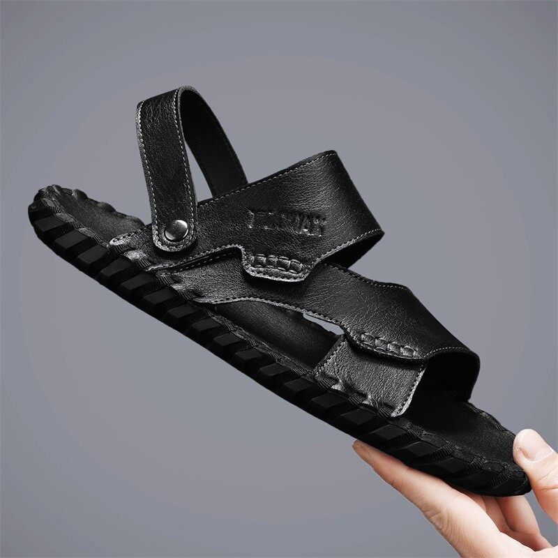 2024夏季新款皮面露趾开车两穿男凉鞋套脚平底沙滩休闲度假拖鞋,淘宝优惠券,粉丝福利购,淘宝优惠卷