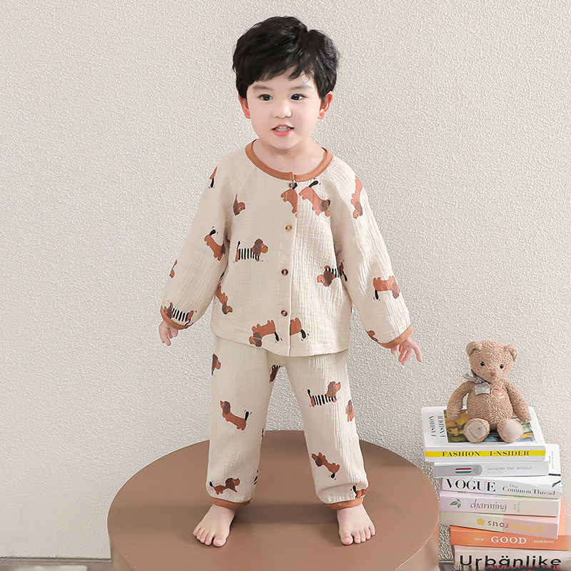 男童纯棉纱布睡衣2025春秋新款儿童空调服卡通长袖开衫家居服套装,淘宝优惠券,粉丝福利购,淘宝优惠卷