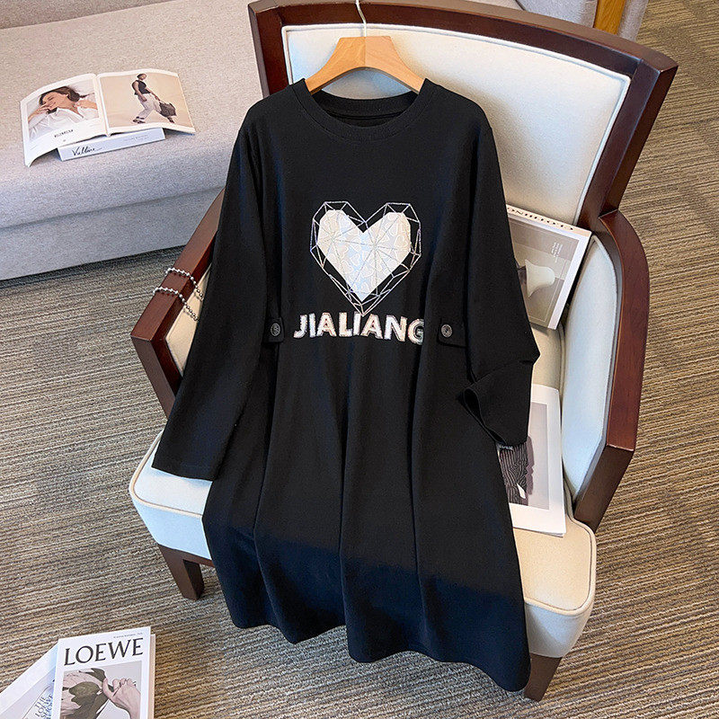 300斤特大码烫钻爱心裙女秋季200胖mm加肥显瘦孕妇遮肚,淘宝优惠券,粉丝福利购,淘宝优惠卷