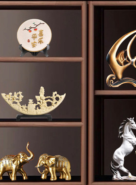 客厅书房酒柜装饰品新中式高档办公室柜子摆件高端家居书柜工艺品