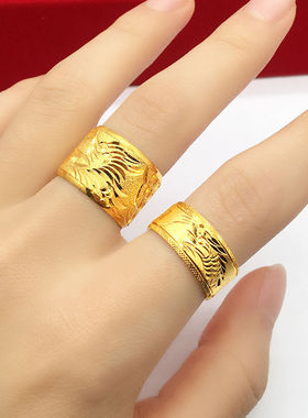 新款沙金戒指男闭口龙戒情侣对戒女镀金戒指女婚庆铜高档镀金戒子