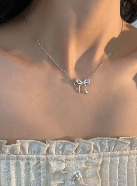 【灵动结系列】蝶梦项链女纯银蝴蝶结小众锁骨链高级感2024年新款