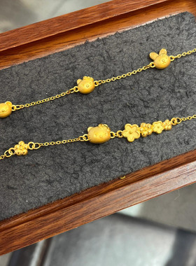 古法24k金hello猫Kitty樱花手链女甜美可爱风哈喽凯蒂猫花朵手饰