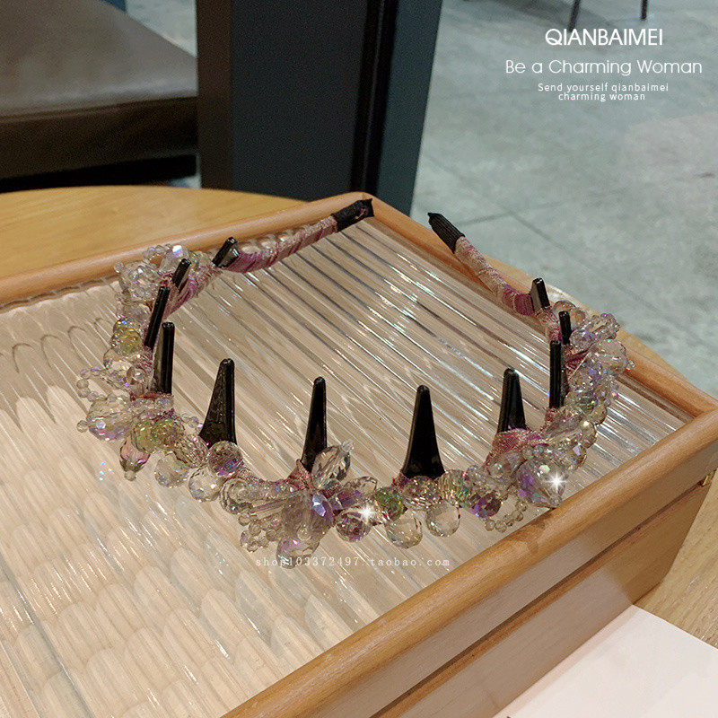 2024新款高级感头箍粉色水钻波浪发箍压发发夹高颅顶发卡个性头饰,淘宝优惠券,粉丝福利购,淘宝优惠卷