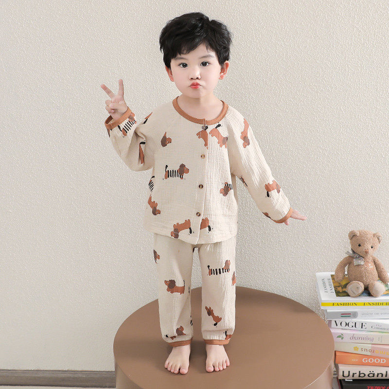 男童纯棉纱布睡衣2025春秋新款儿童空调服卡通长袖开衫家居服套装,淘宝优惠券,粉丝福利购,淘宝优惠卷