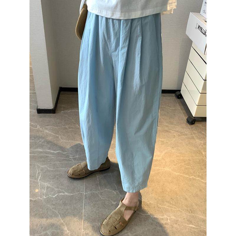 小个子145七分蓝色气球裤女夏季薄款显瘦休闲萝卜阔腿裤xxs码,淘宝优惠券,粉丝福利购,淘宝优惠卷