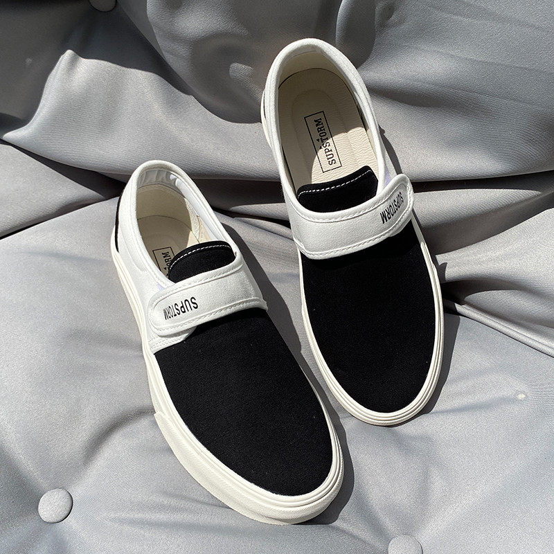 2025夏季新款男士百搭黑色一脚蹬帆布鞋透气大码男鞋休闲板鞋,淘宝优惠券,粉丝福利购,淘宝优惠卷