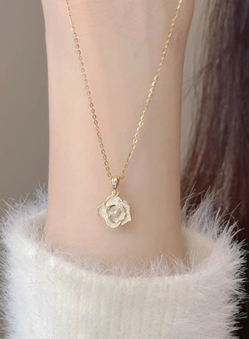 山茶花999纯银项链女士轻奢小众高级2024新款爆款锁骨链生日礼物