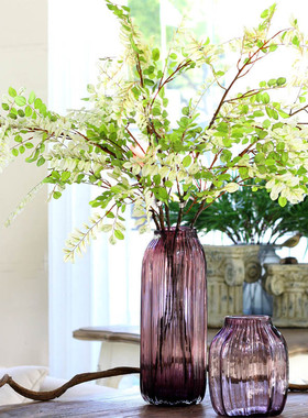 厂家直销 淘宝爆款批发 欧式彩紫色条纹透明玻璃花器家居装饰花瓶