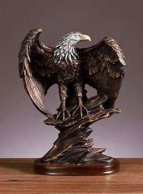 欧式复古老鹰摆件办公室桌面书柜酒柜装饰摆设大鹏展翅树脂工艺品