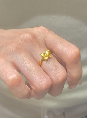 黄金色丝带蝴蝶戒指女开口线条缠绕精致轻奢指环复古高级感食指戒