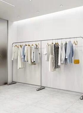 服装店展示架陈列道具男装女装店专用中岛货架不锈钢落地式挂衣架