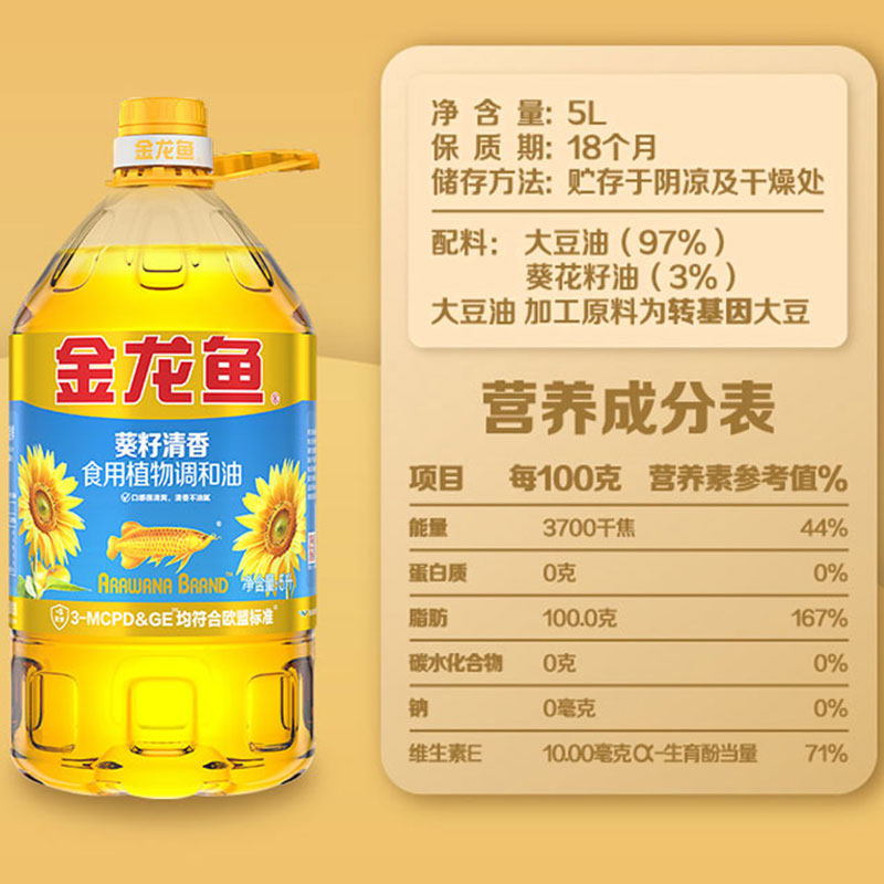 金龙鱼葵花籽食用植物调和油5L*4瓶 清香型食用油家用大桶粮油,淘宝优惠券,粉丝福利购,淘宝优惠卷