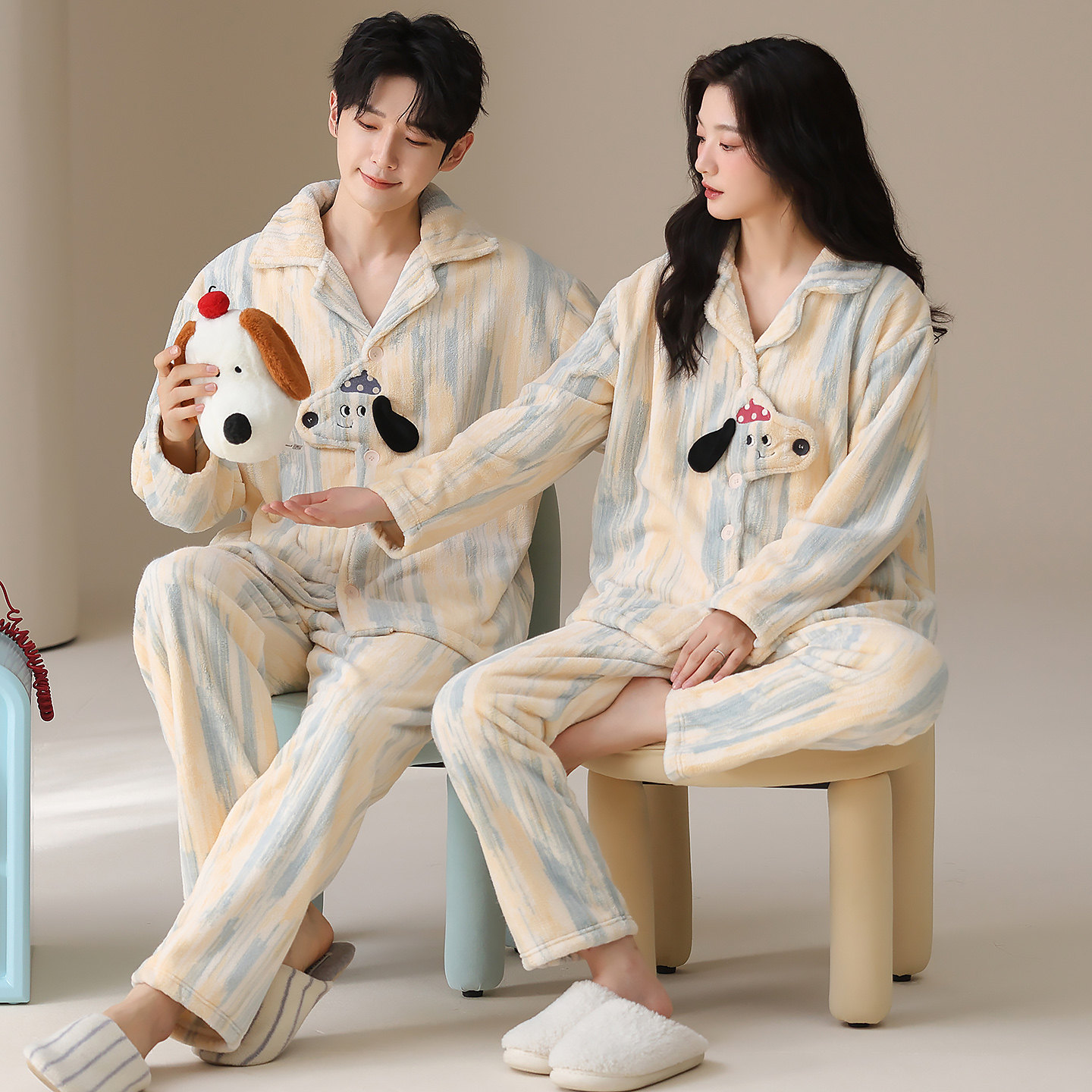Urban Beauty Coral Velvet Thickened Couple Pajamas