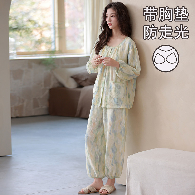 都市丽人睡衣女夏季云朵棉带胸垫2026新款七分袖家居服套装可外穿 装棉实拍商品图