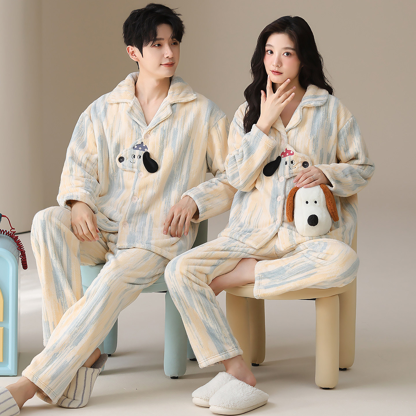 Urban Beauty Coral Velvet Thickened Couple Pajamas