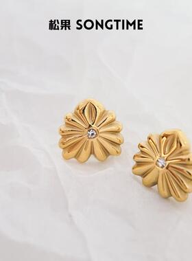 高级感法式耳钉复古轻奢金色花形