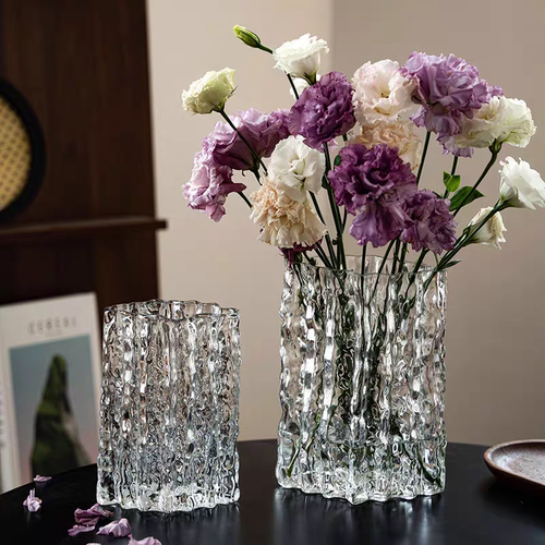 【高透】轻奢风高级感菱形冰川花瓶玻璃加厚水养鲜花插花客厅摆件 - 图3
