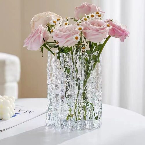【高透】轻奢风高级感菱形冰川花瓶玻璃加厚水养鲜花插花客厅摆件 - 图1