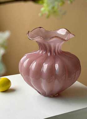 祖母绿玻璃花瓶中古风轻奢插花