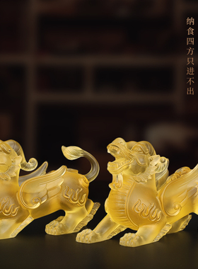 快速发货古法f琉璃貔貅摆件一对客厅店铺家居办公桌招财皮丘开业