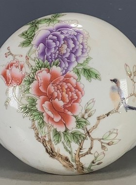 快速发货古玩旧货文玩瓷r器老货收藏 玩玉底款粉彩花鸟山水童趣印