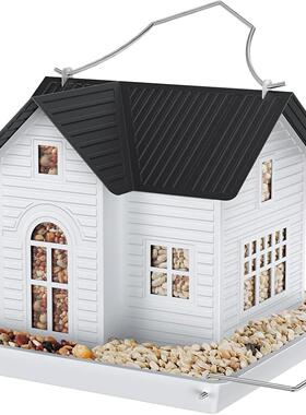 跨境新款户外太阳能灯喂鸟器创意房屋造型鸟笼装饰铁艺工艺品摆件